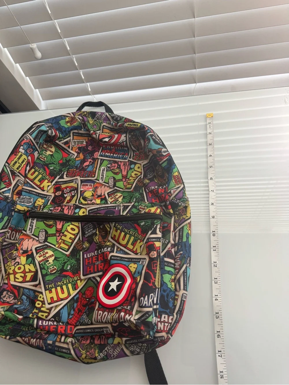 Marvel Multicolor Comic Collage Backpack with Captain America Shield Accent